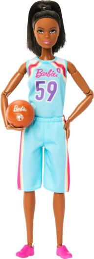 Barbie Careers Fashion Doll & Accessories, Made to Move Brunette Basketball Player Wearing Removable Uniform with Ball, 22 Bendable Joints