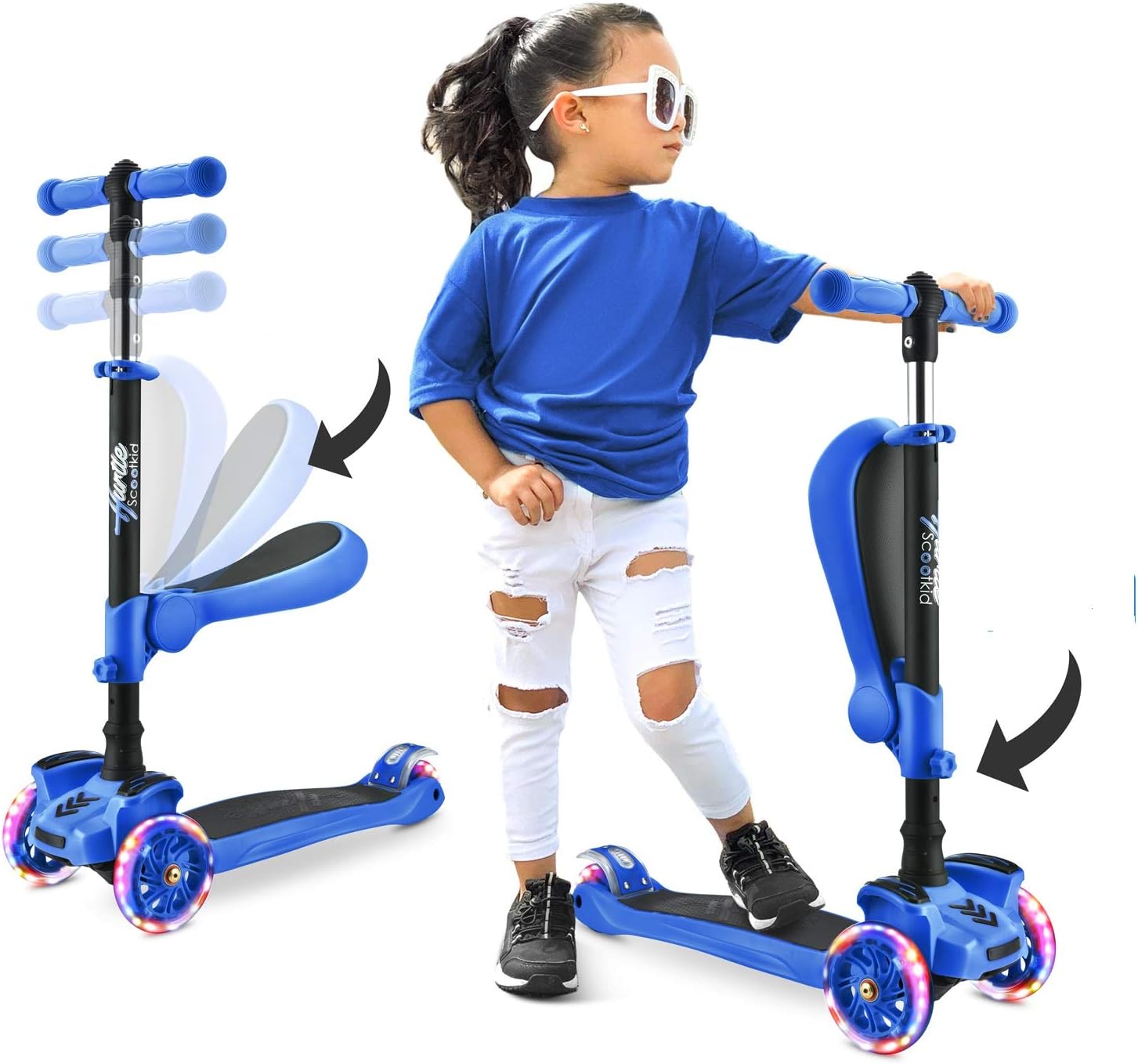 Hurtle 3-Wheeled Scooter for Kids – Wheel LED Lights, Adjustable Lean-to-Steer Handlebar, and Foldable Seat – Sit or Stand Ride with Brake for Boys and Girls Ages 1-14 Years Old