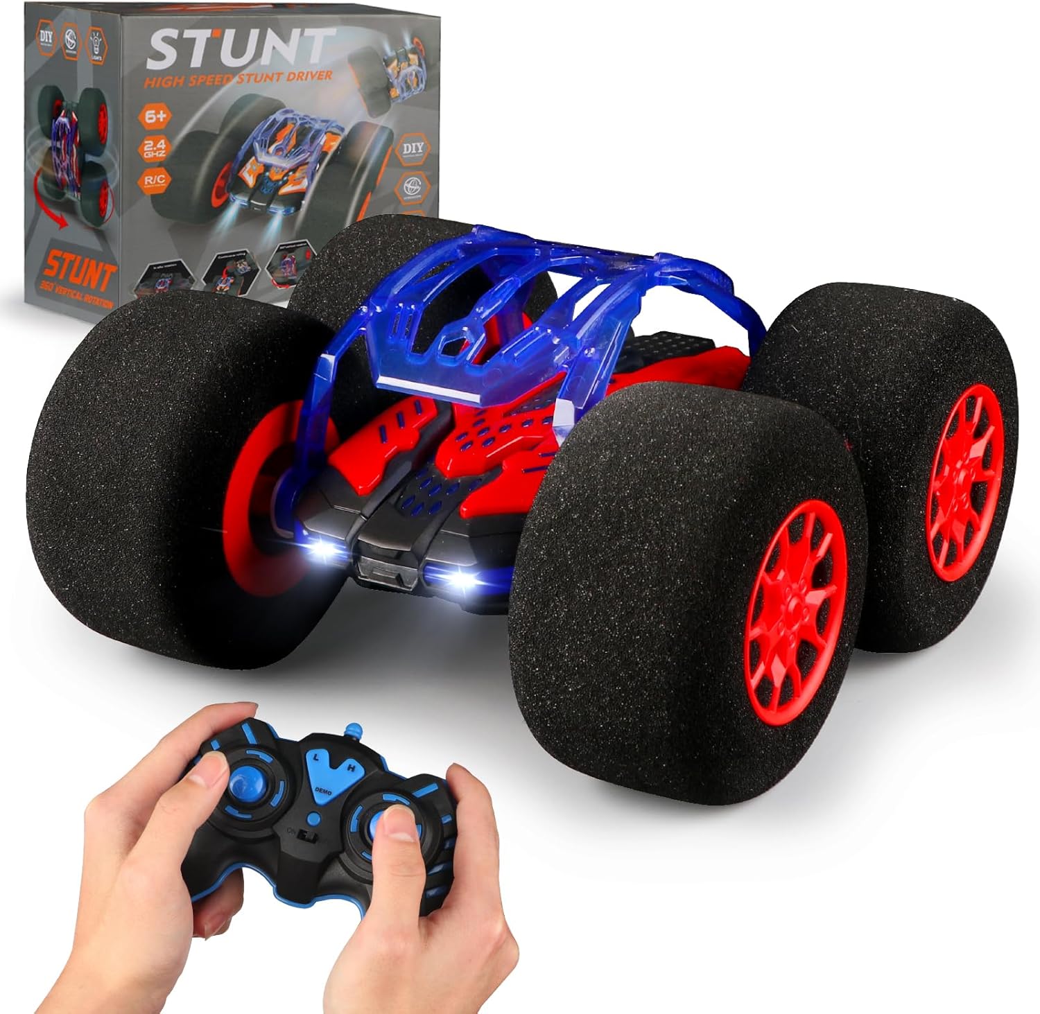 Stunt Remote Control Car with Oversized Sponge Tires Indoor RC Car 2.4GHz Electric Race Stunt Vehicle Toy Double Sided 360° Rolling Rotating Driving Car for Kids Boys Girls Gift