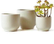 4 + 5 + 6 Inch Ceramic Pots for Indoor-Outdoor Plants, Succulents Plant Pots, Orchid Flower Pots with Drainage Hole, Modern Stoneware Pots Planter, Set of 3 (White, 4+5+6 Inch)