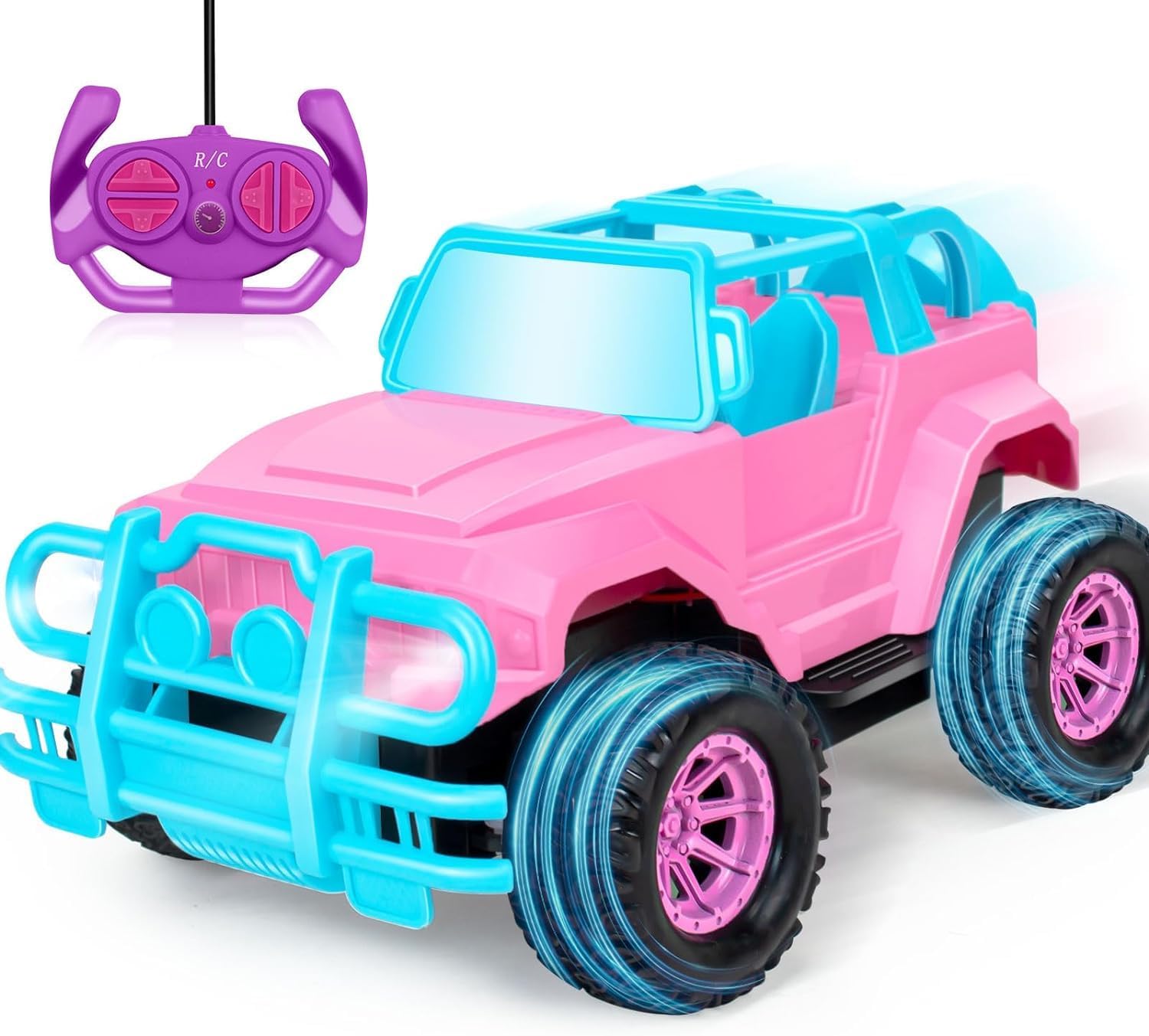 Remote Control Car for Kids, 1:20 Scale Rc Trucks for Boys Age 4-7, Purple & Pink & Blue Truck Cars Toys for Ages 5-7 8-13 Boys Girls Birthday Gift, More Ideas to Play with Lights,Stickers,Role-Pink