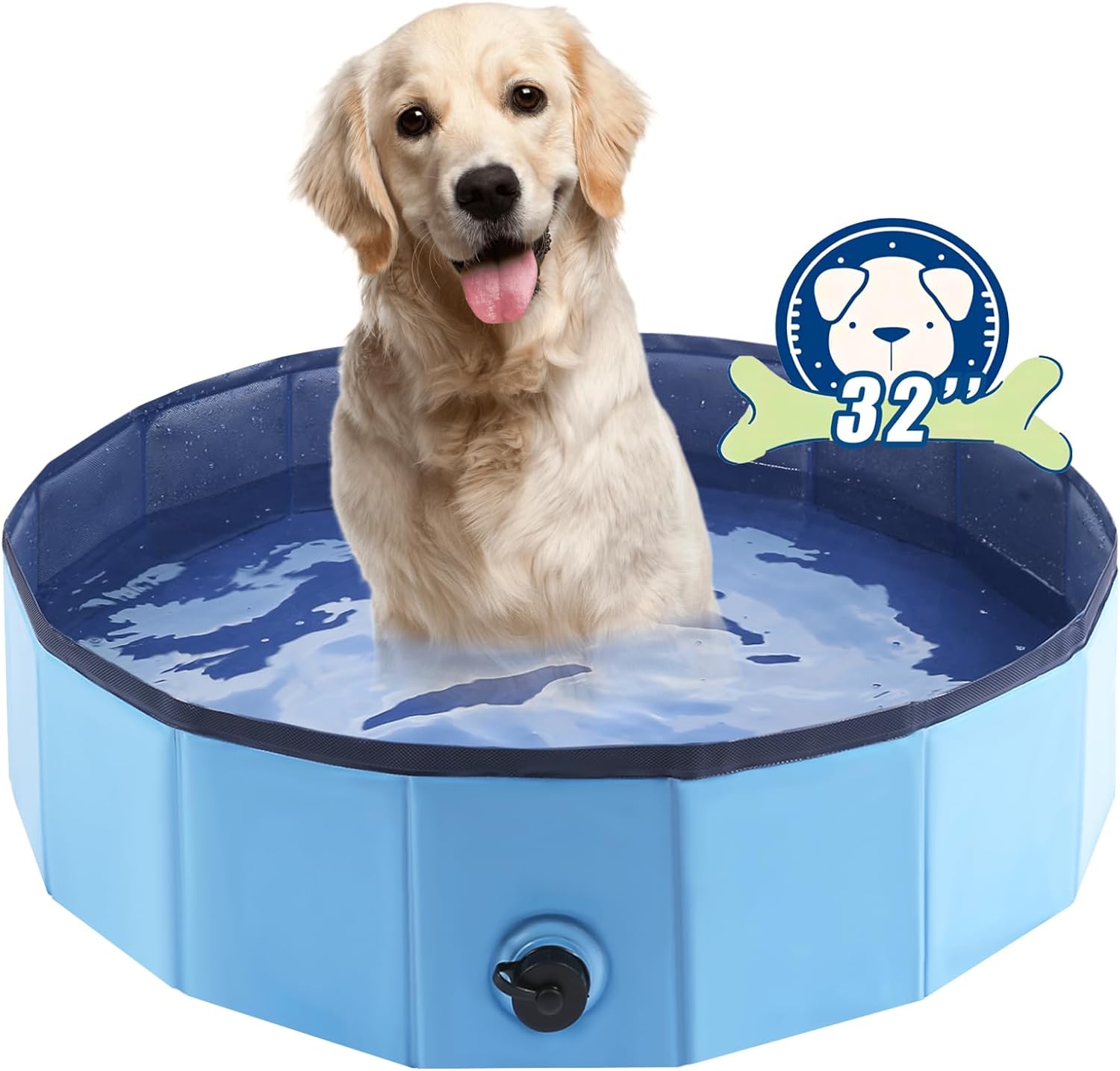 Foldable Dog Bath Swimming Pool Plastic Kiddie Pool Professional Tub Collapsible Grooming Bathtub for Pets Kids Baby and Toddler, 32 x 8 Inches Blue