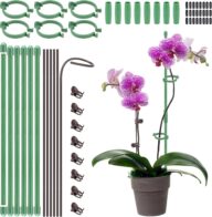 24 Pack Plant Support Stakes,12 Inches Bendable Single Stem Floral Flower Support Stakes, Planter Support Sticks with Rings Connect Pipes Clips for Potted Plants Orchid