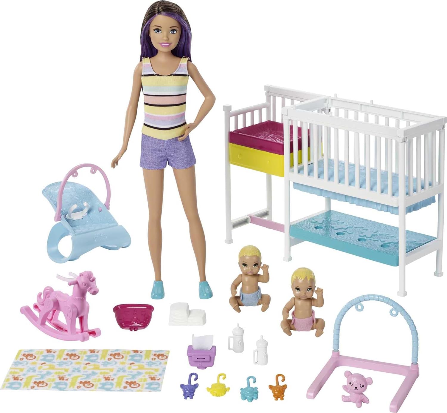 Barbie Skipper Babysitters Inc Dolls & Playset, Nap ‘n Nurture Nursery, Skipper Doll, Baby Doll, Crib & 10+ Accessories, Working Toy Bouncer