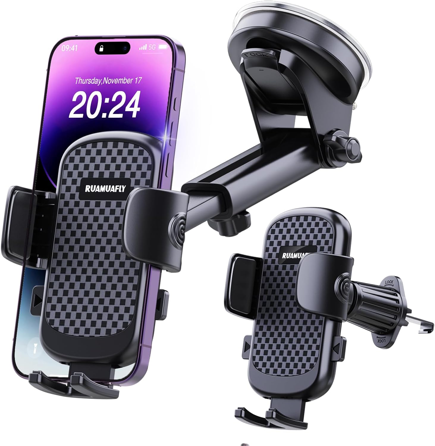 Car Phone Holder [2024 Material Upgrade] Cell Phone Mount for Dashboard Windshield Vent [BEST Suction Cup] Dash Mobile Stand Truck Automobile Cradle for iPhone 15 Pro Max 14 13 12 Android