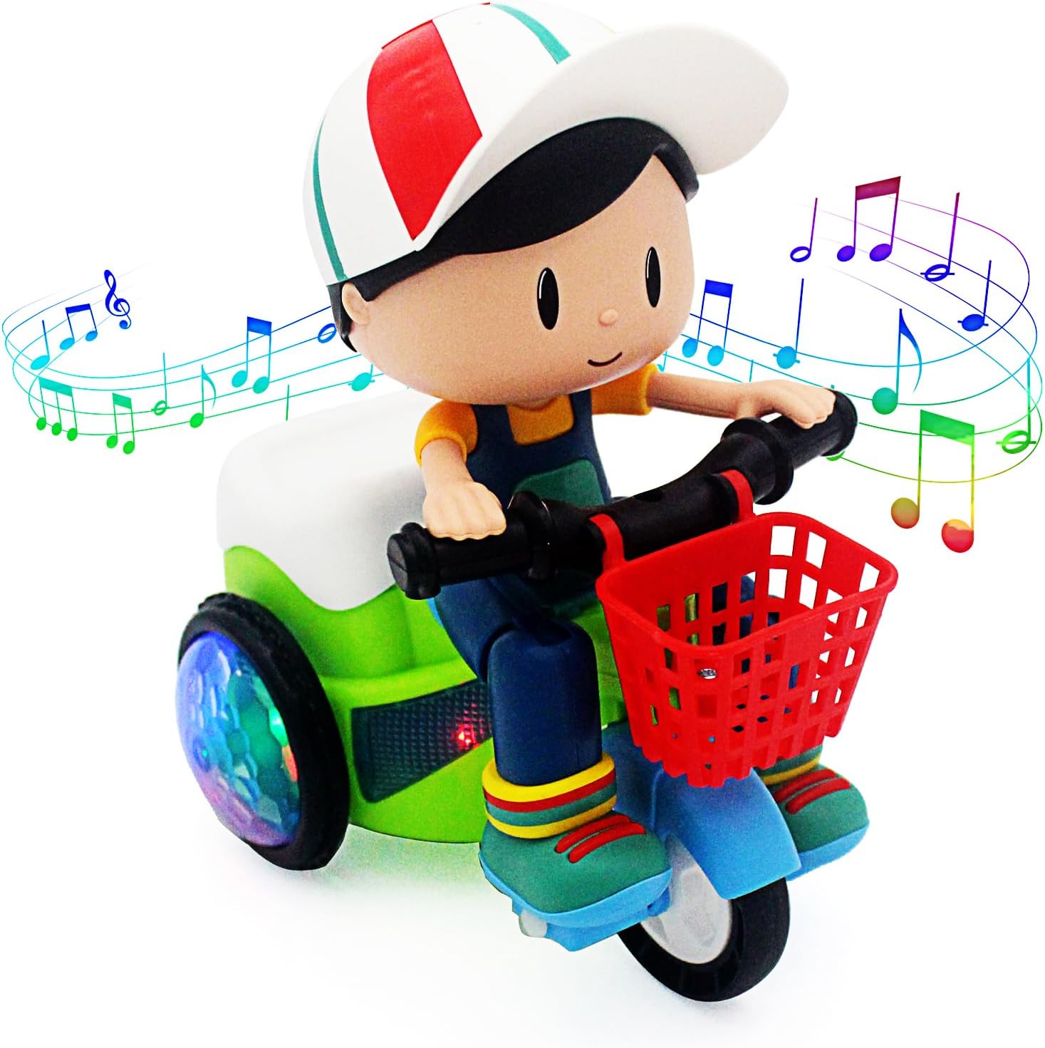 Tipmant Baby Toddler Electric Tricycle Toy Cartoon Motorcycle Vehicle Stunt Performance, Music, Lights, Kids Birthday Gifts (Boy)