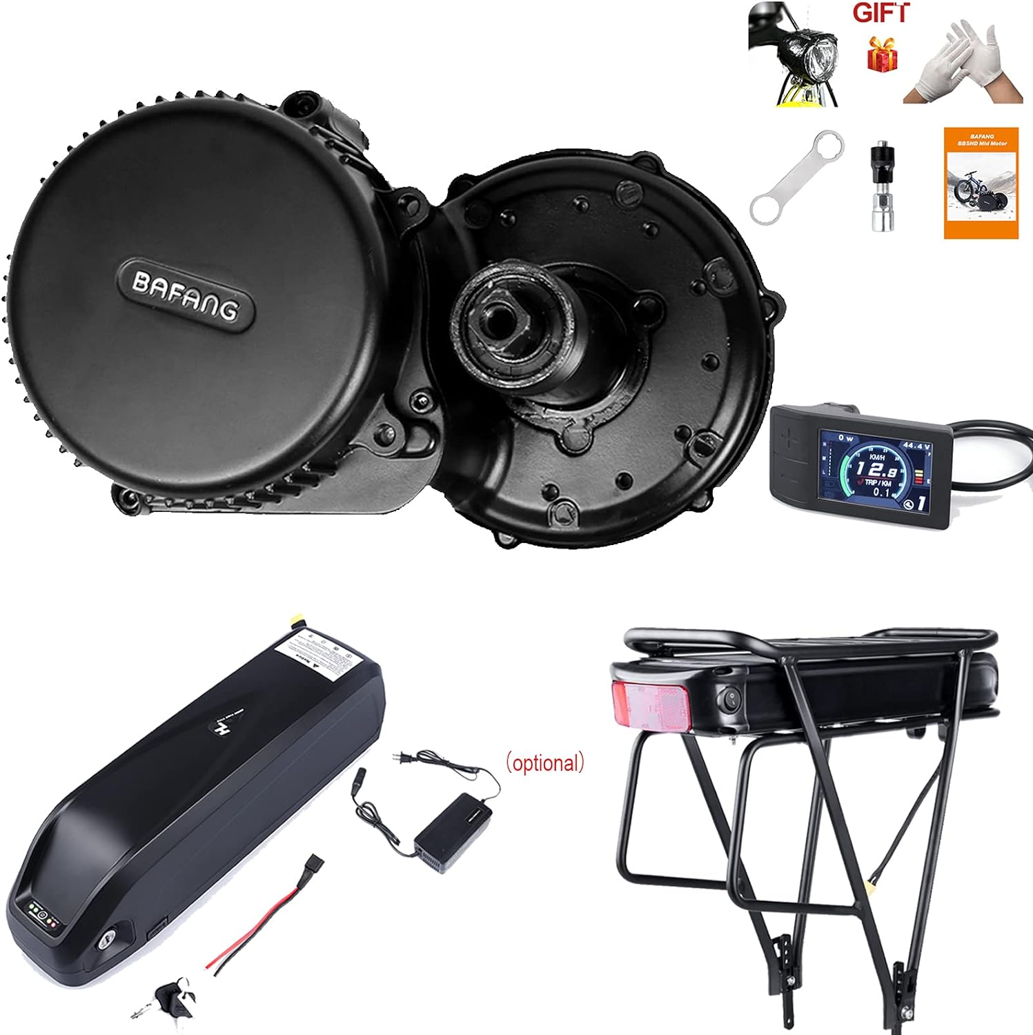 BAFANG BBS02 48V 750W Mid Drive Kit with Battery (Optional), 8Fun Bicycle Motor Kit with LCD Display & Chainring, Electric Brushless Bike Motor Motor para Bicicleta for 68-73mm BB