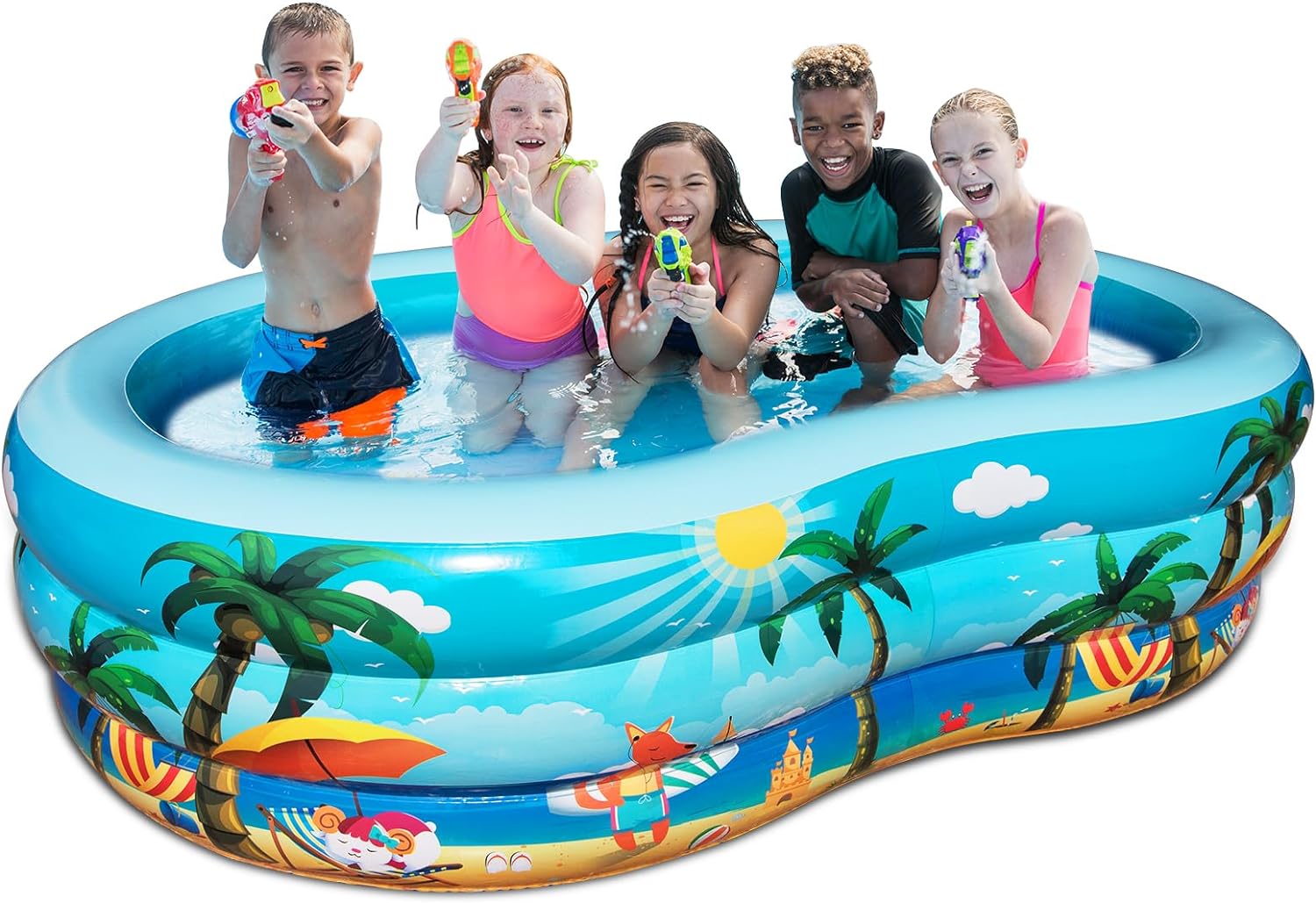 JOSEN Inflatable Swimming Pool 3-Rings above Ground Pool 94″x59″x22″ Full-Sized Blow Up Pool for Kids Kiddie Pool for Children Adults Play Center Summer Water Party for Outdoor Backyard