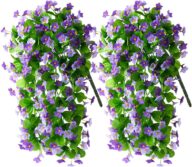 2 Pack Artificial Hanging Flowers, Fake Hanging Plants dichroism Orchid Flower Bouquet for Wall Home Room Garden Wedding Indoor Outdoor Summer Decoration(Dark Orchid)