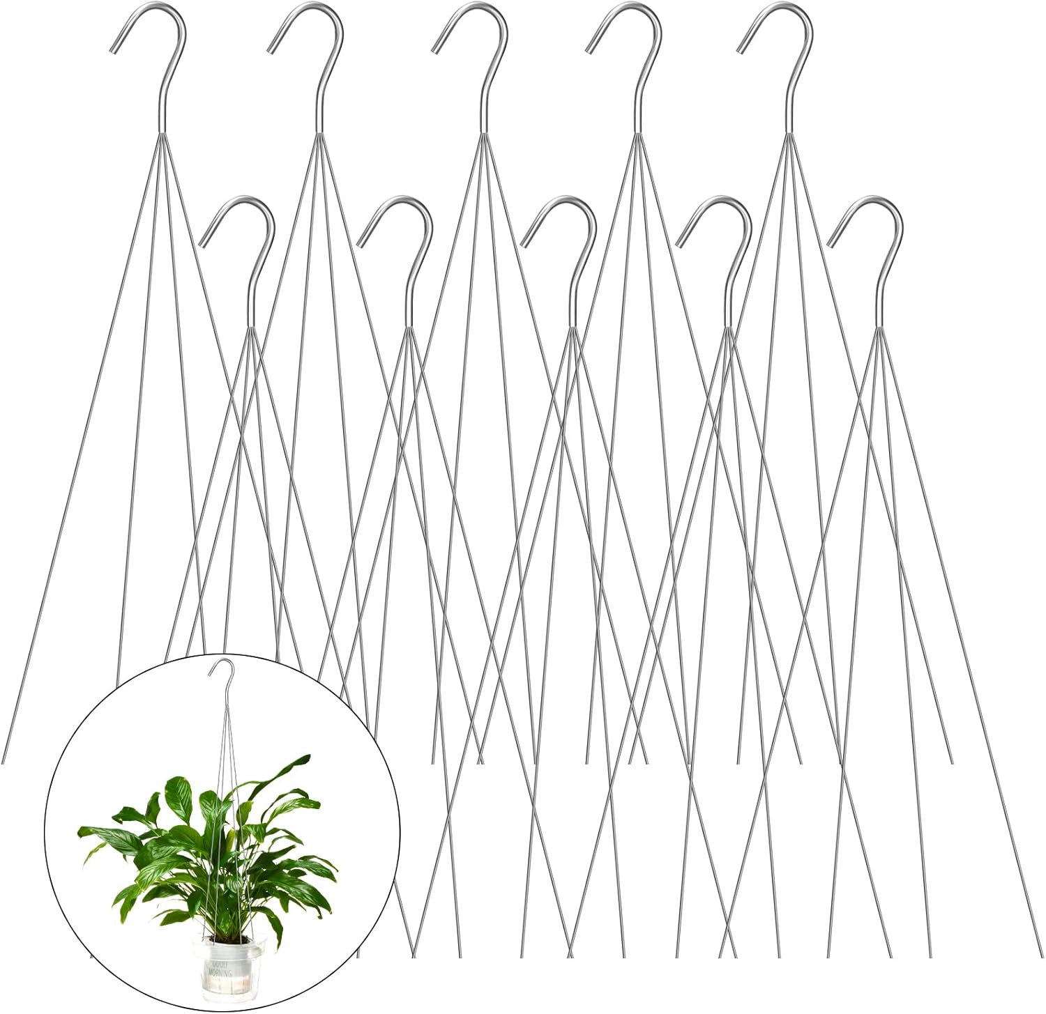 10 Pack 24 Inches Strong Wire Plant Hangers for Hanging Baskets 4 Orchid Hanging Basket Wire Metal Hook Hanger for Greenhouse Supplies Gardening Indoor Outdoor Patio Hook Flower Pot Basket