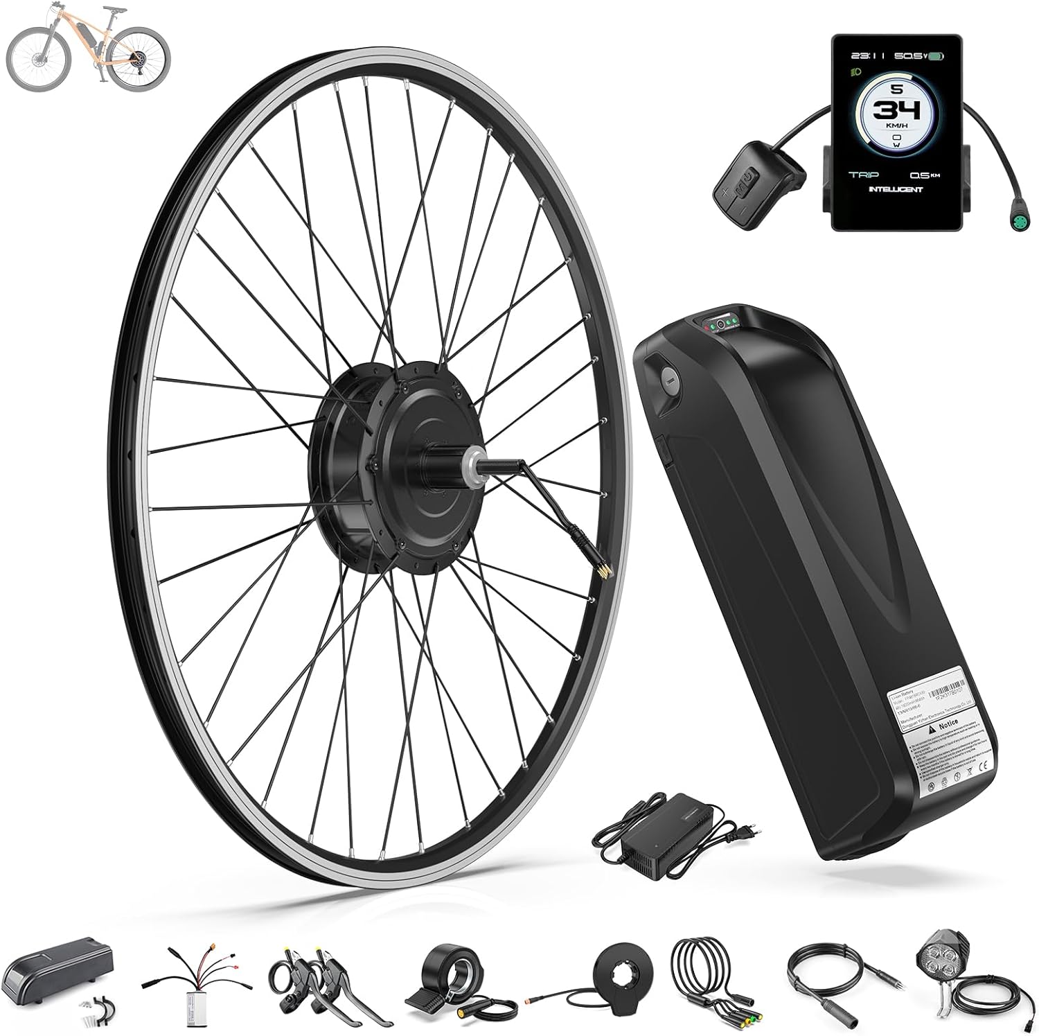 Bafang Ebike Conversion Kit:48V 500W Rear Hub Motor Fit for 700C/28/29″ Wheel MTB/Road Commuter Bicycle,Brushless Geared Motor with LCD Display & PAS & Battery (Optional) for Rear Cassette Wheel