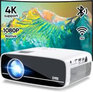 TMY Native 1080P Projector with 5G WiFi and Bluetooth 5.1, 4K Supported Mini Projector, Portable Projector Compatible with TV Stick/Phone/PC/DVD/HDMI/USB/TF, Outdoor Movie Projector