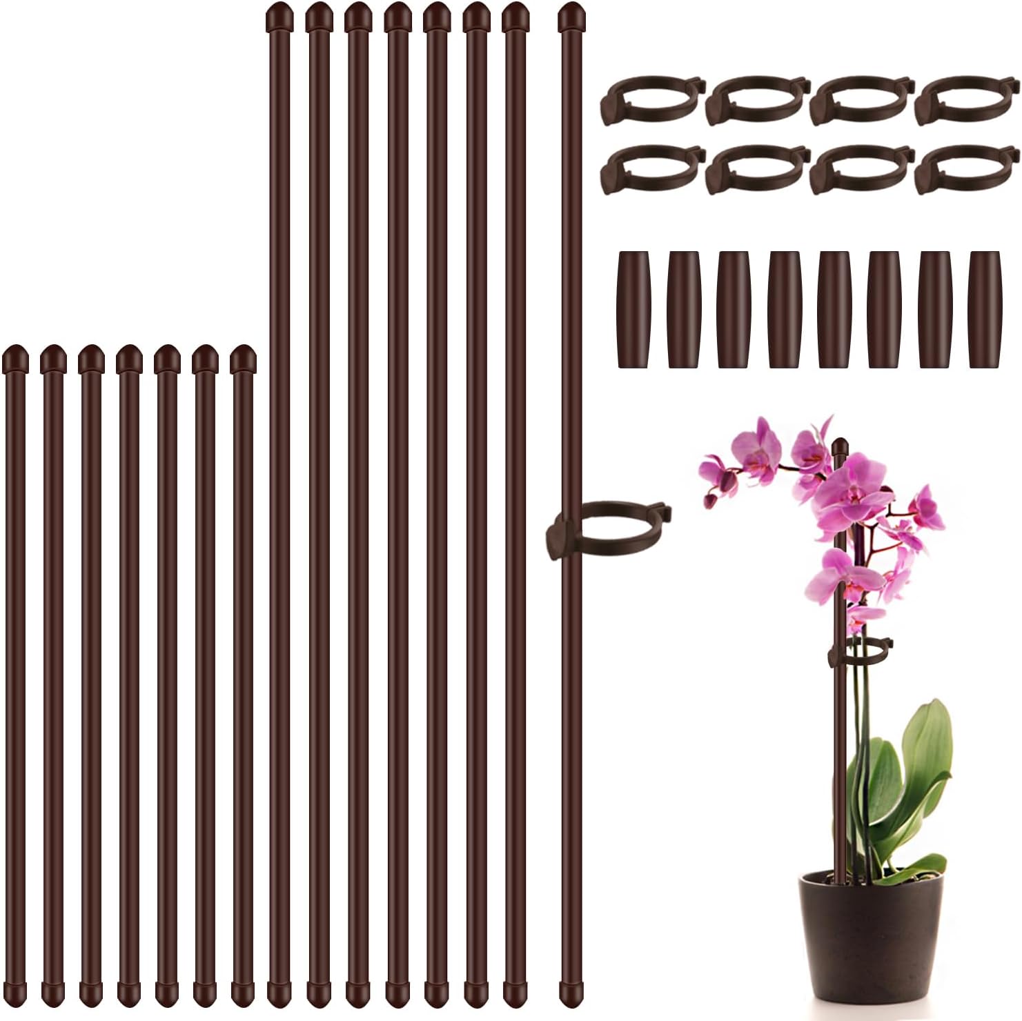 Plant Stakes 17inch &11inch,SupKing 16Pcs Plant Support Stakes Adjustable Length Orchid Stake with Clips for Indoor Outdoor,Garden Pole for Potted Tomato Rose Amaryllis Vegetables Comes with 20 Ties