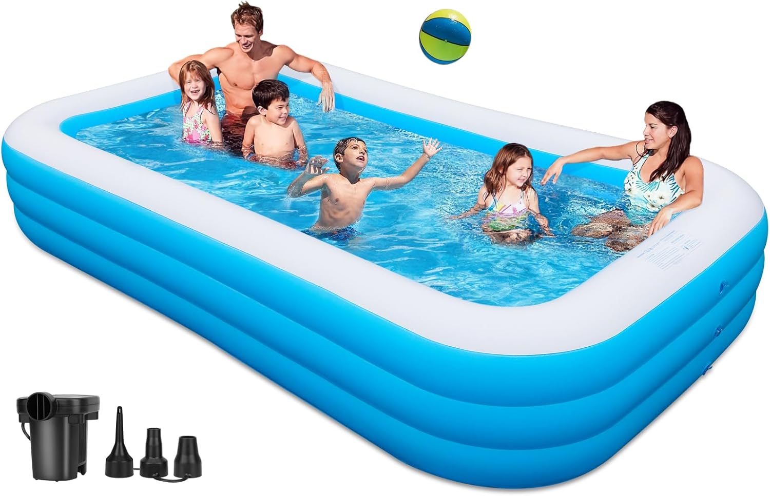 Large Inflatable Pool with Pump – 130” x 72” x 22” Family Swimming Pool for Adults, Thickened Blow Up above Ground Pool for Backyard, Garden, Outdoor