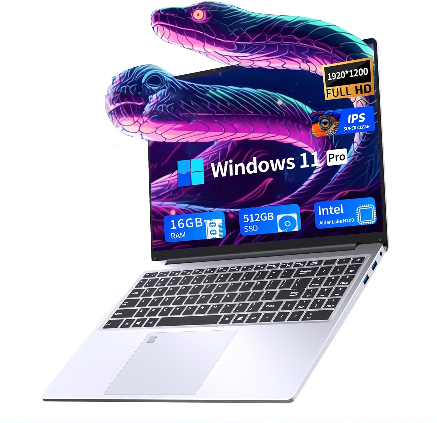 16 Inch Laptop Computer | Gaming Laptop | 16GB RAM 512GB SSD | N100 Processor | FHD 1920 * 1200 | 180 Angle Open | Backlit Keyboard | Windows 11 Pro | Fingerprint Unlock | UHD Graphics 750 MHz