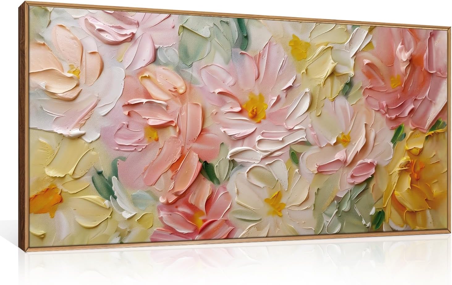 CHDITB Hand-Painted Floral Wall Art, 20″X40″ Large Watercolor Flower Textured Oil Painting, Modern Wildflower Wall Decor, Framed Canvas Floral Artwork for Living Room, Bedroom, Office, Dinning Room