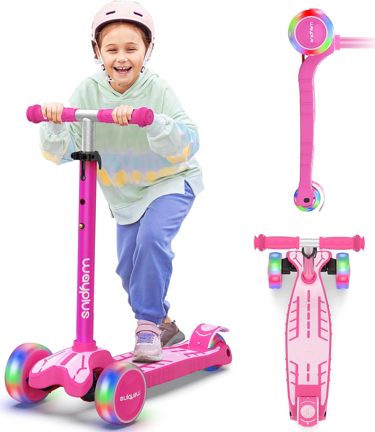 WAYPLUS 3 Wheel Scooter for Kids Ages 3+, 25mm Extra Thick Deck & Light Up Wheels for Kids Ages 3-5, 5-7. 4 Levels Adjustable Heights, Three Wheel Scooter for Kids Ages 8-12, Max Load 180LBS