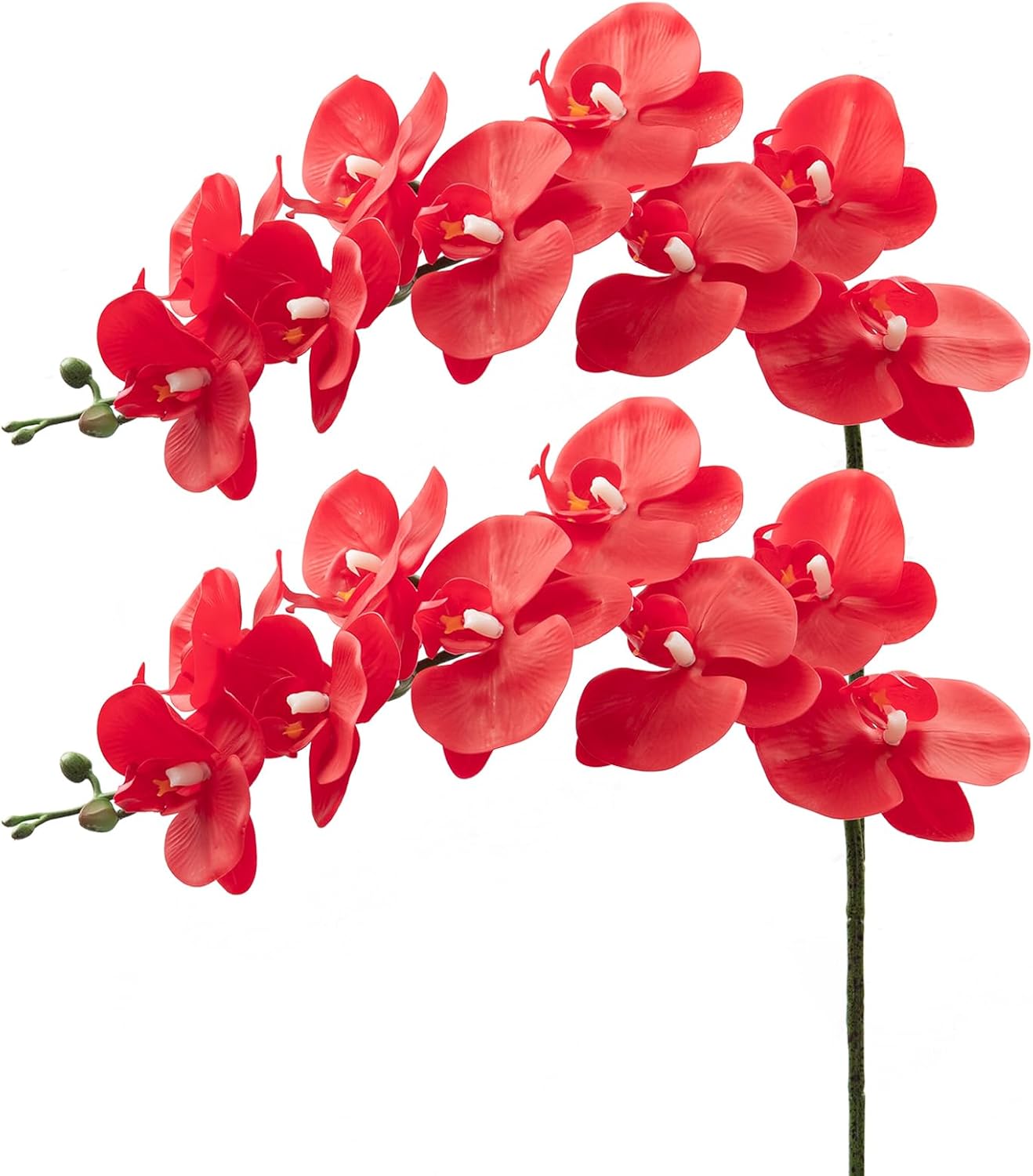 Artificial Orchid Flower 9 Large Petals Realistic Latex Faux Orchids 2PCS 37in Orchid Stems Red Fake Phalaenopsis Flower for Wedding Home Arrangement Décor