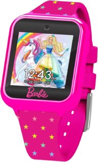 Accutime Kids Mattel Barbie Pink Educational Learning Touchscreen Smart Watch Toy for Girls, Boys, Toddlers – Selfie Cam, Learning Games, Alarm, Calculator, Pedometer & More (Model: BDT4069AZ), 40mm