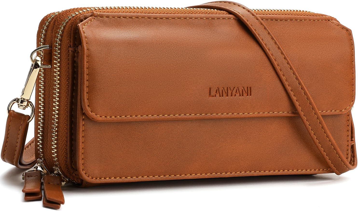 Lanyani RFID Crossbody Wallet Wristlet Purse with Phone Pocket For Women Vegan Leather