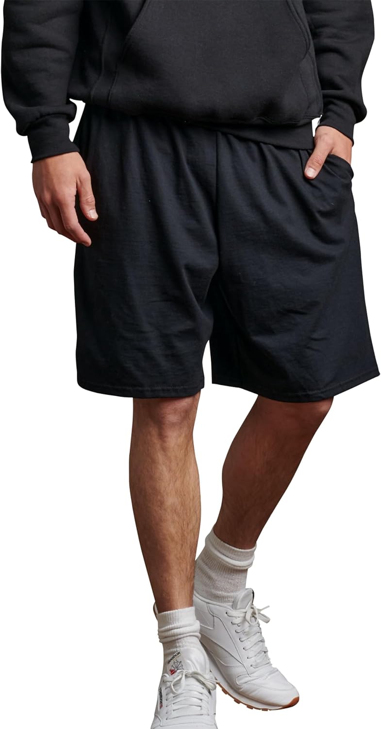 Russell Athletic Men’s Relaxed Fit 9″ Cotton Shorts with Pockets, Adjustable Elastic Waist, Sizes S-4X