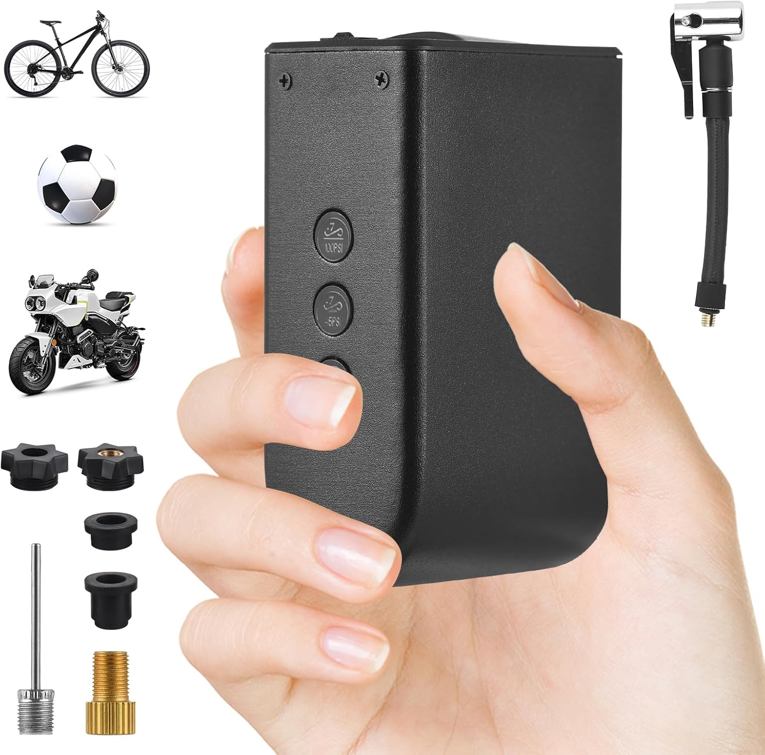 Bike Pump BUZHI Ht09 Mini Electric Air Pump Preset 3 Pressure For Balls Bicycles Motorcycles And Electric Vehicles 20L/Min Maximum Airflow Multifunctional Bike Pump Rechargeable Handheld Tire Pump Wit