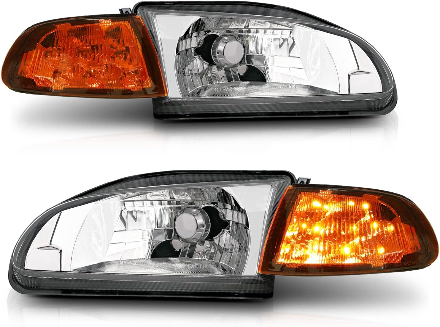 M-AUTO LH+RH OE Style Chrome Housing Amber Corner Headlights Assembly Compatible with 1992-1995 Honda Civic 2/3Dr