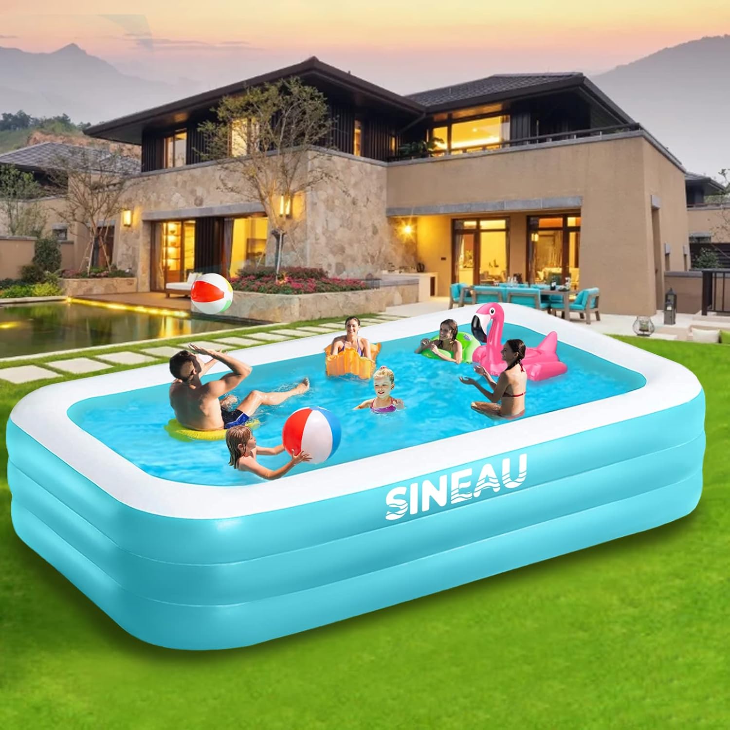 Inflatable Pool for Kids and Adults, Elinoover 120″ X 72″ X 22″ Oversized Thickened Family Swimming Pool for Toddlers, Outdoor, Garden, Backyard, Summer Water Party