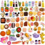 100Pcs Miniature Food with Storage Box Mini Food Miniature Doll House Accessories Small Resin Doll Food Dollhouse Food Set for Pretend Play Kitchen