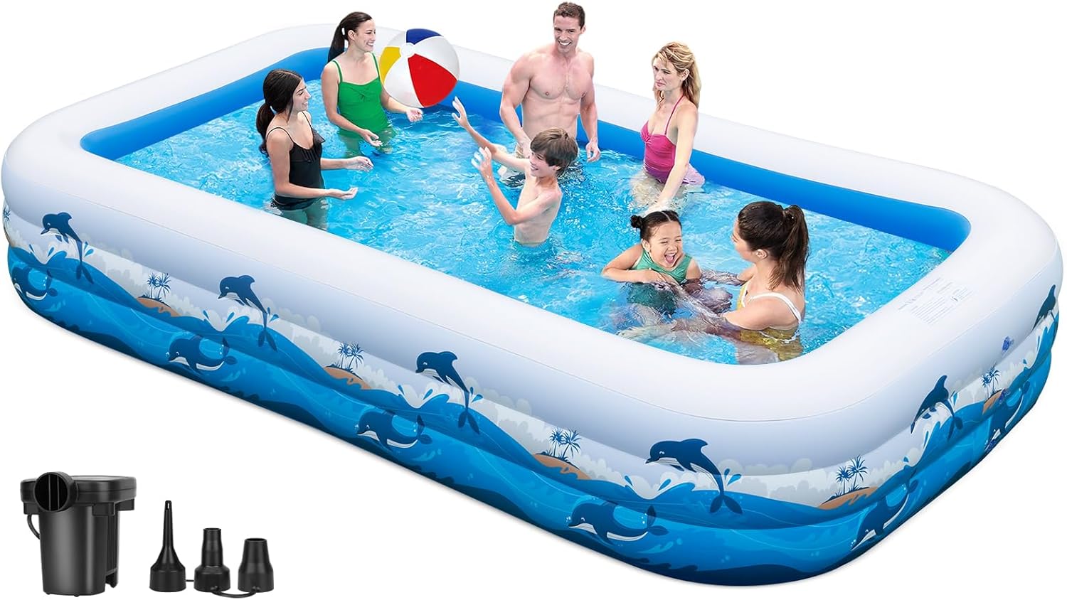 Extra Large Inflatable Pool with Pump – 130” x 72” x 22” Family Blow Up Pool for Adults & Kids, Swimming Pool for Garden, Summer Water Party