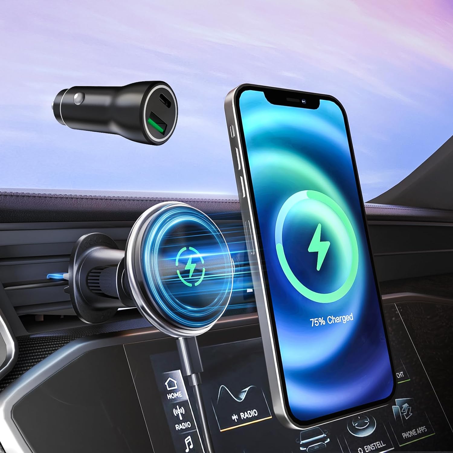 for MagSafe Car Mount Holder Superfast Wireless Charger, Powerful Magnet, Multiple Accessories, Cell Phone Vent Automobile Cradle for iPhone 15/14/13 Pro Max Plus Samsung S24 Ultra S24+