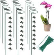 12 Pcs Plant Stabilizer with 24 Pcs Orchid Clips, Plant Supports for Potted Plants Indoor, Plant Sticks Support Tall， Vegetable Garden Single Stem Flower Plant Support, Plant Leaf Holder