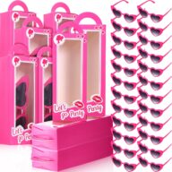 Resurhang 48 Pcs Hot Pink Princess Gift Boxes Set Include 24 Pink Girls Party Favor Boxes 24 Pink Heart Sunglasses Pink Doll Gift Boxes Bachelorette Goodie Bag Candy Boxes for Birthday Party Supplies