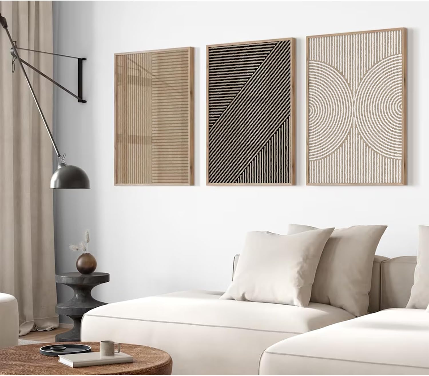 Boho Modern Wall Art Pictures Neutral Abstract Canvas Wall Decor Minimalist Line Wall Art Beige Brown Black Poster Mid Century Painting Artwork for Living Room Bedroom 16×24 Inch Unframed Set of 3
