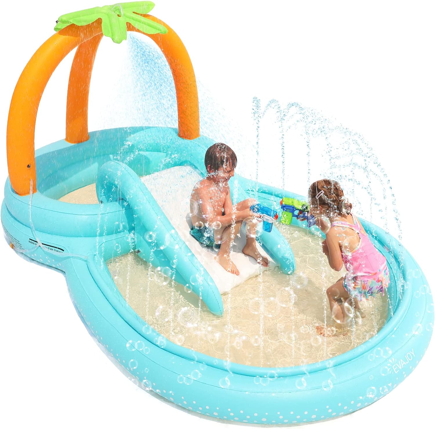 Kiddie Pool, Evajoy Inflatable Play Center Kids Pool with Slide, Water Sprayers Thickened Wear-Resistant Full-Sized Swimming Pool for Kids Toddler Children, Garden Backyard & Indoor Use 110”x71”x53”