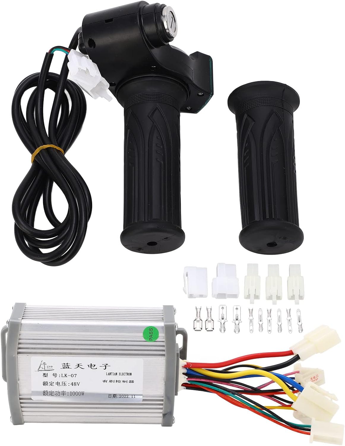 Electric Motor Speed Controller and Throttle, 48V 1000W Motor Brushed Controller Twist Throttle with Lock Key Set Electric Bike Bicycle Retrofit Controller Kit