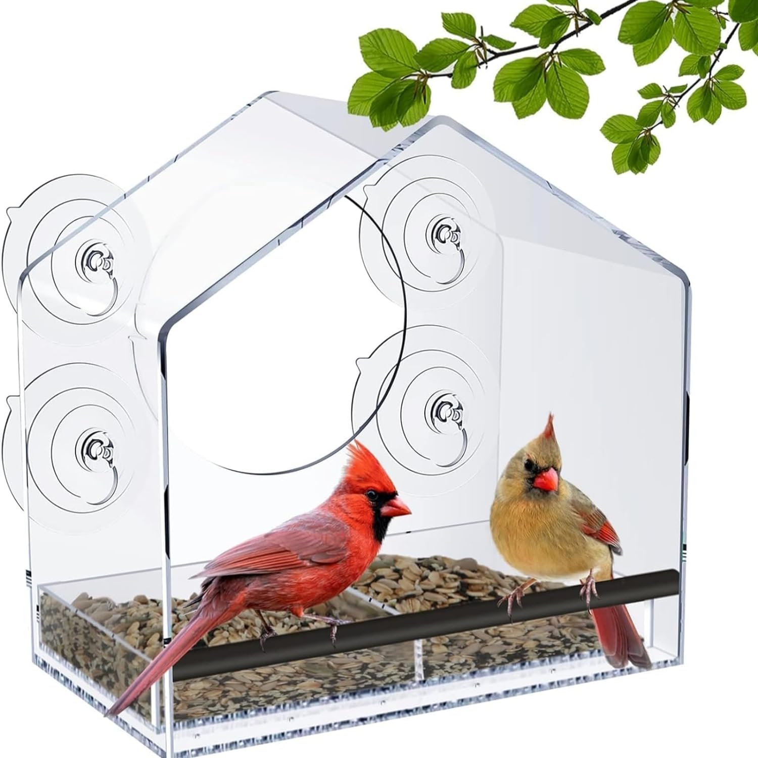 Window Bird Feeder with Strong Suction Cups – Clear Window Bird Feeders for Viewing, Transparent Acrylic Bird Feeder for Window with Detachable Tray Easy to Clean, Gifts for Dad Mom