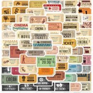 Vintage Film Ticket Stickers, Retro Movie Ticket Waterproof Sticker, Vinyl Sticker for Luggage Suitcase Laptop Water Bottle Album Scrapbook Skateboard(Ticket,81Pcs)