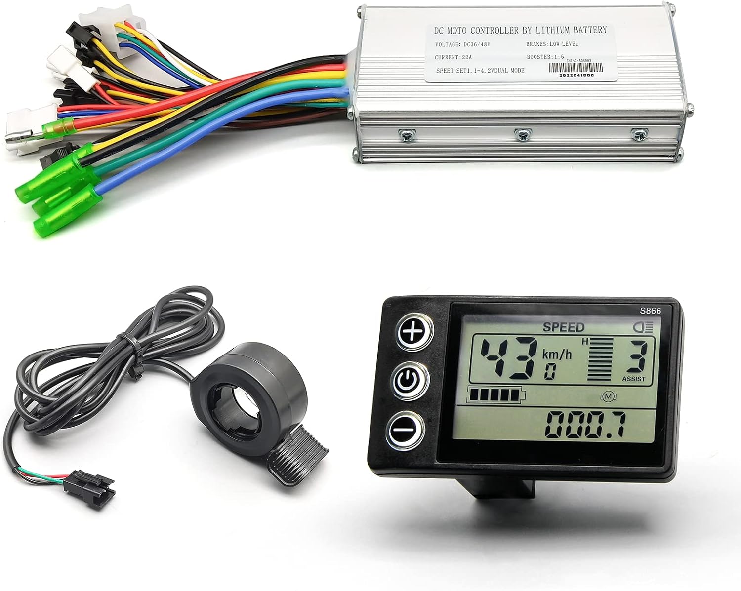 Electric Bike HUB Motor Controller, 22A 36V/48V 500W Brushless Motor Controller and LCD S866 Display with 130X Thumb Throttle Ebike Conversion Kit