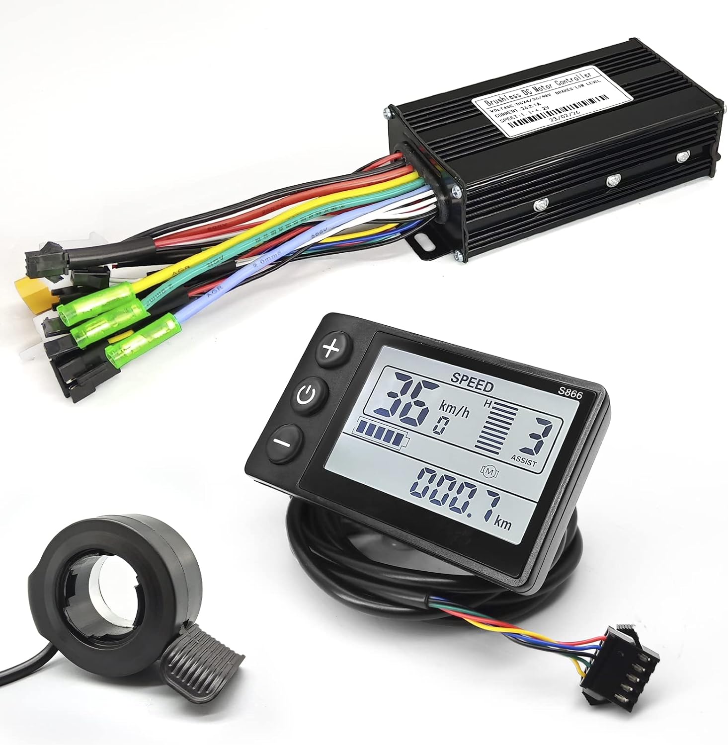 EBike Conversion Kit 1000W, 36V/48V 30A Brushless Controller Mini LCD S866 Display for Electric Bicycle Scooter Mountain Bike Parts