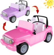 Fashion Toy Car for Dolls – Color Changing Toy Vehicle for 11.5 Inch Dolls, Pink Off-Road Convertible Car with 2 Seats & Rolling Wheels, Birthday Gift for Kids Girls 3 4 5 6 Years Old