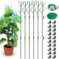 6 Set 43.3″ Plant Support Stakes for Indoor Plants,POIUNA Monstera Plant Support Stakes with 18PCS Orchid Clips,Plant Ties,Twist Tie Strap, Plant Supports for Potted Plants Indoor Climbing Plants