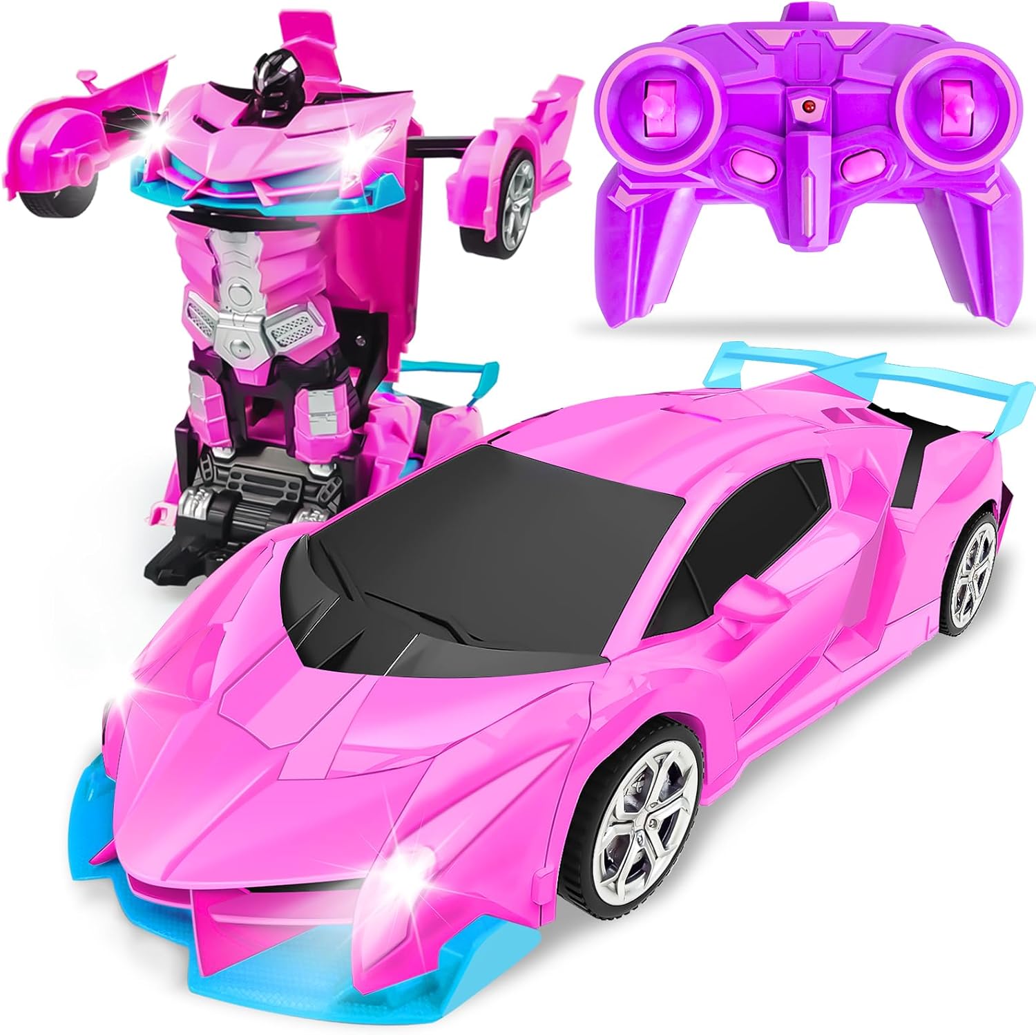 RC Cars, Pink Remote Control Car Toys for 3 4 5 6 7 8 -12 Year Old Girls, 2.4Ghz Transformation Robot RC Cars with Headlight& One-Button Deformation & Rotating Drifting for Kids 3-12 Birthday Gifts