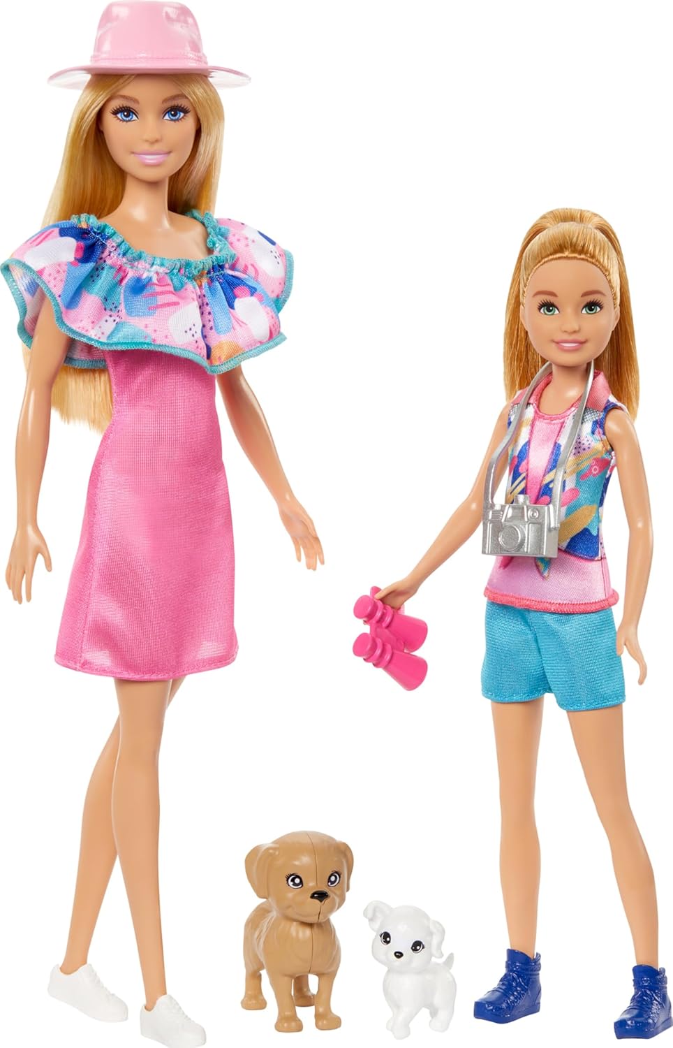 Barbie & Stacie Doll Set with 2 Pet Dogs & Accessories, Dolls with Blonde Hair & Blue Eyes, Summer Clothes