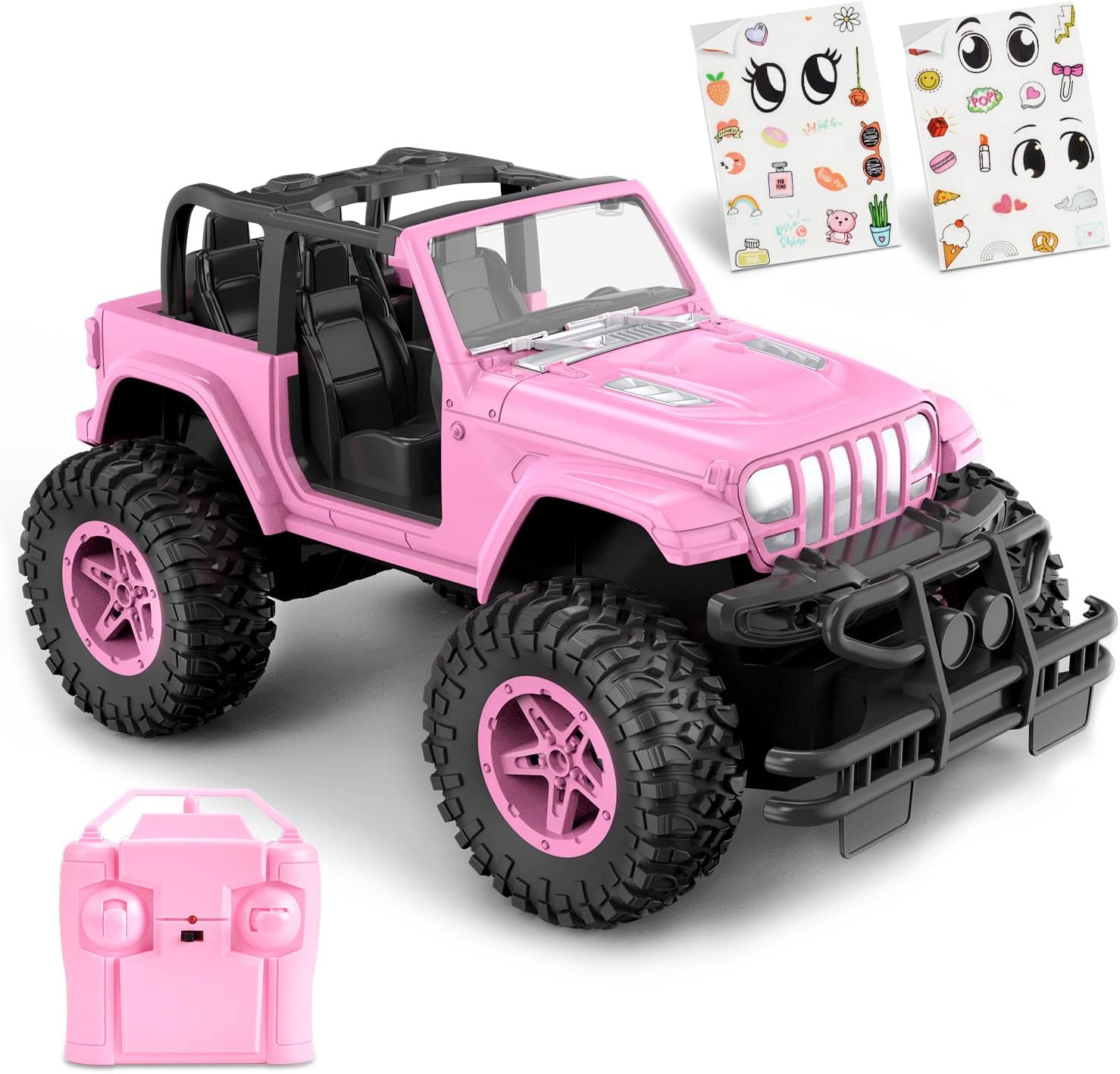 NQD Pink RC Cars 1:16 Scale with DIY Sticker, Remote Control Car for Girls, 80 Min Play 2.4Ghz Jeep RC Trucks,Little Girl Toys Gifts for 4-5 6-7 8-10 Years Old