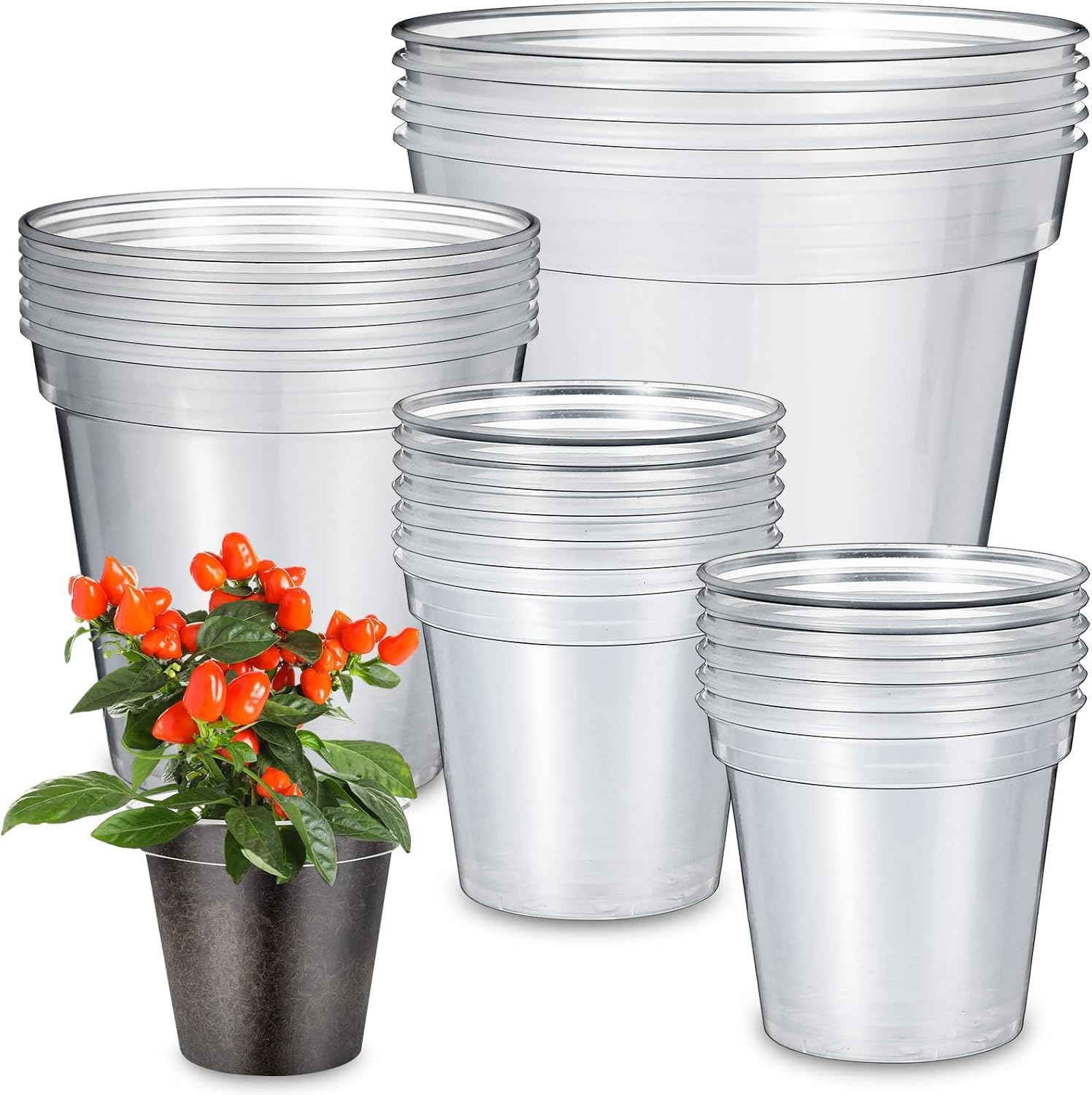 24 Pcs Thick Clear Nursery Pots for Plants Transparent Plastic Garden Pots Planter Clear Orchid Pots with Holes Seedling Pots Growing Pots for Variety Plants Garden Home (4+6+8 Inch)