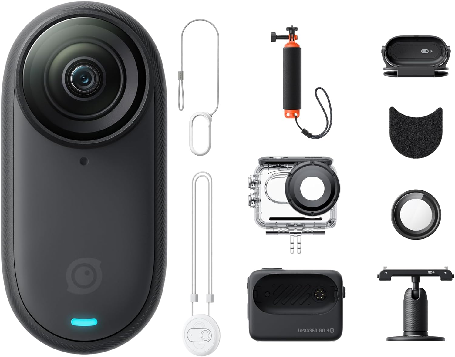 Insta360 GO 3S – 128 GB Water Sports Bundle Black 4K Tiny Portable Vlogging Camera, Hands-Free POVs, Mount Anywhere, Stabilization, 140 Min Battery Life, 10m Waterproof, Pet POV