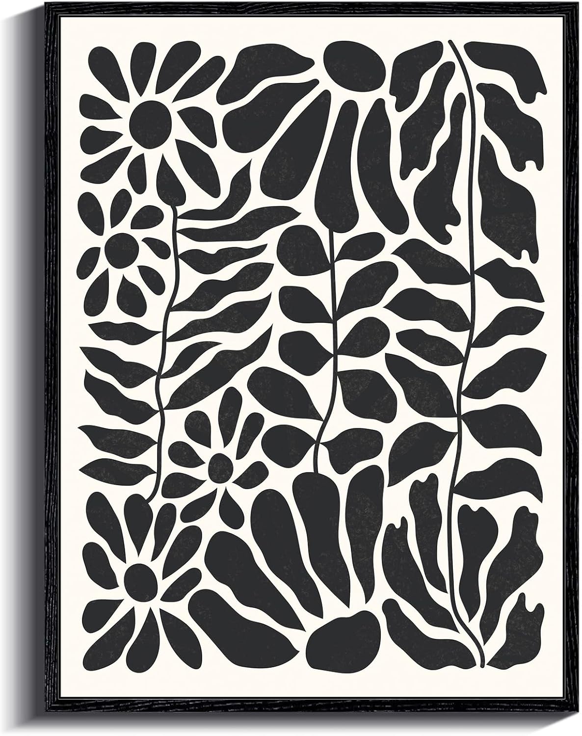 ARPEOTCY Black Framed Canvas Wall Art, Abstract Floral Black and White Vintage Botanical Floral Pictures Home Decor, Mid Century Canvas Paintings Artwork for Bedroom Living Room 12x16inch