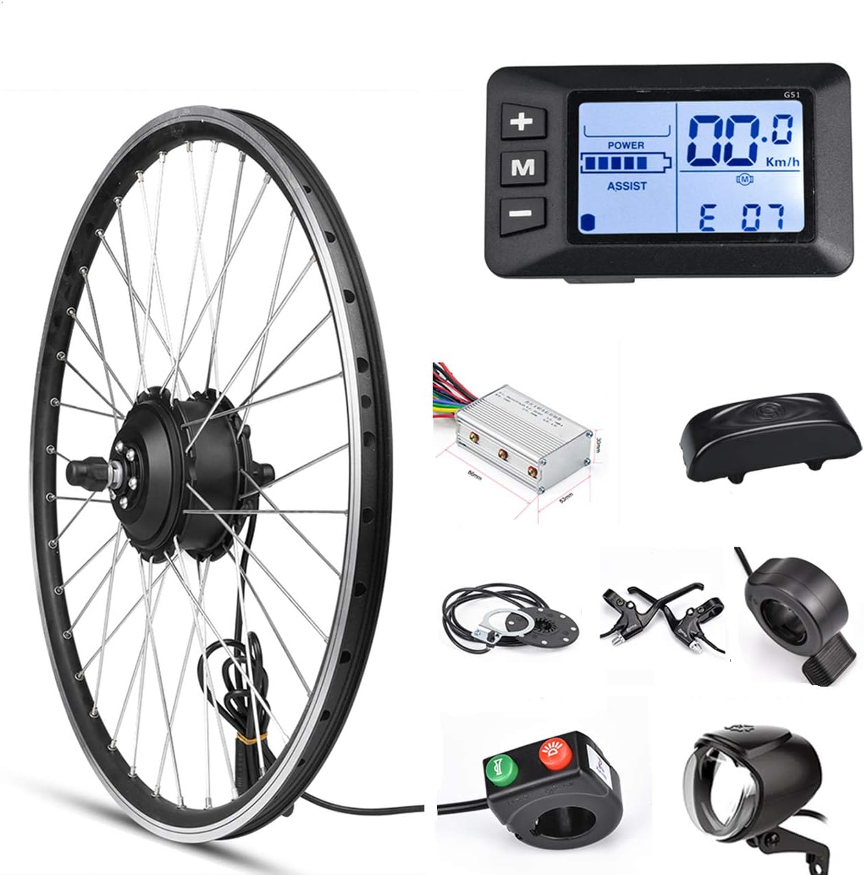 Electric Bike Conversion Kit Front Wheel Motor 350W E Bike Kit 36V Hub Motor 20″ Bicycle BLDC Controller with LCD Display Controller PAS Brake Lever for 20 * 1.95 Tire