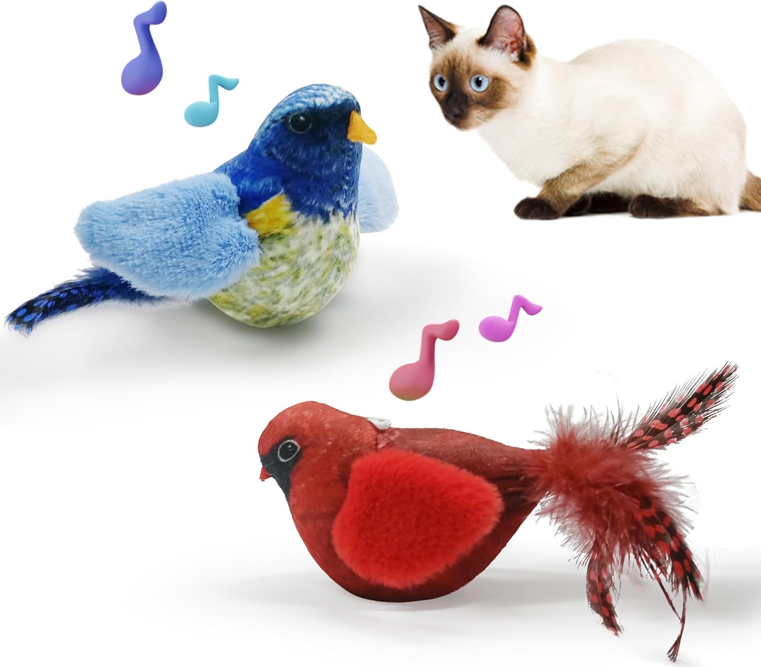 Cat Toys Chirping Tit 2 Pcs with Catnip SilverVine, Suitable for Cat Wand Toys, Simulation Bird Design, Interactive Toys for Indoor Kitty Kitten Exercise, Red and Blue